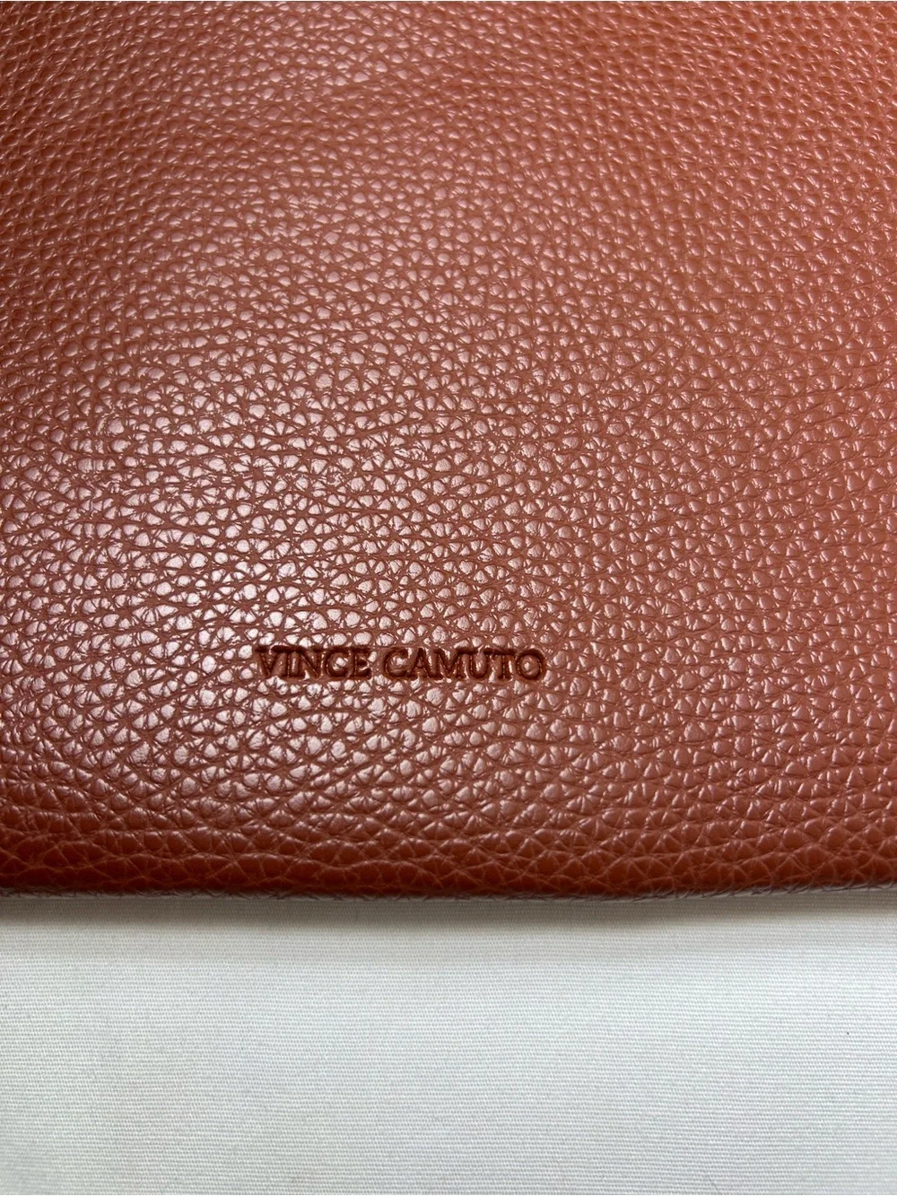 Vince Camuto Faux Pebble leather Brown Black Laptop Tote Bag Minimalist Work